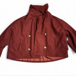 Elegant Double-Breasted Burgundy Pea Coat